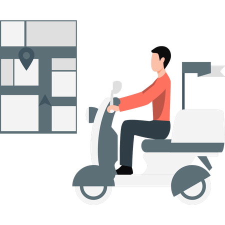 Delivery boy delivering food through map location  Illustration