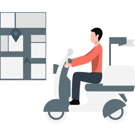 Delivery boy delivering food through map location  イラスト
