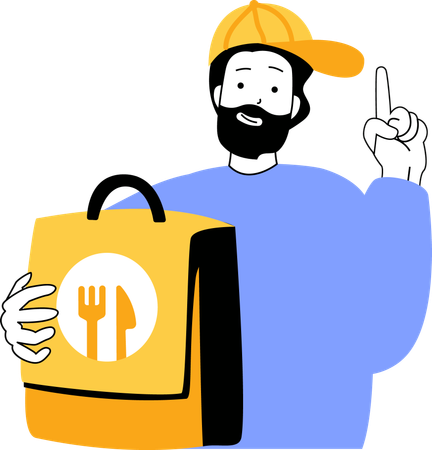 Delivery boy delivering food to customer on time  Illustration