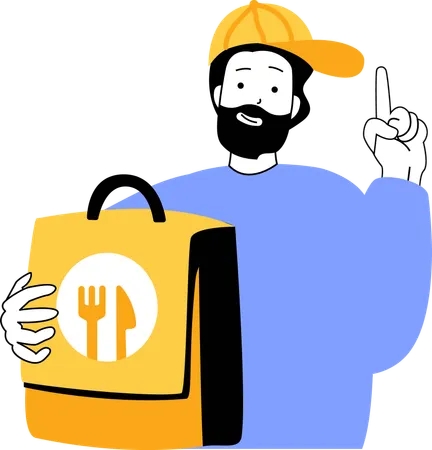 Delivery boy delivering food to customer on time  Illustration