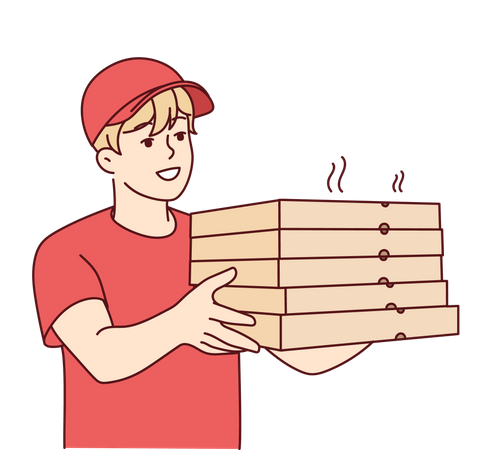 Delivery boy delivering fresh cooked pizza Illustration