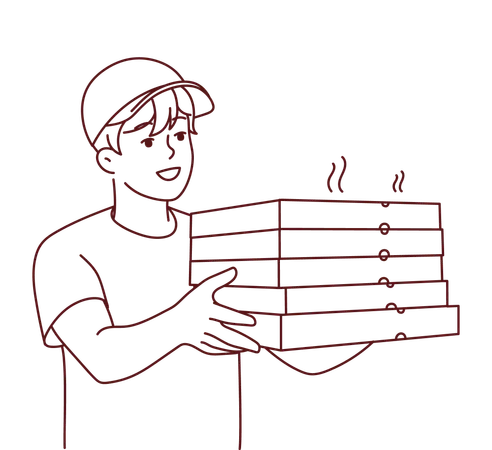 Delivery boy delivering fresh cooked pizza  Illustration