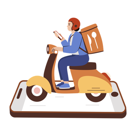 Delivery boy delivering online ordered food  Illustration