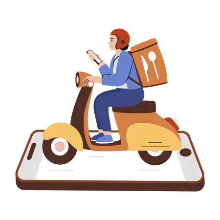 Delivery boy delivering online ordered food  Illustration