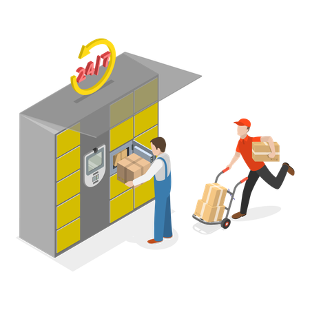 Delivery boy delivering packages at customer care center  Illustration