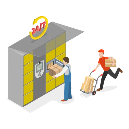 Delivery boy delivering packages at customer care center  Illustration