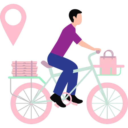 Delivery boy delivering parcel on bicycle  Illustration