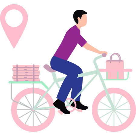 Delivery boy delivering parcel on bicycle  Illustration