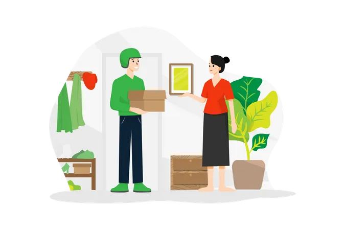 Delivery boy delivering parcel to a woman  Illustration