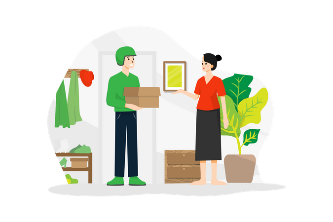 Delivery boy delivering parcel to a woman  Illustration