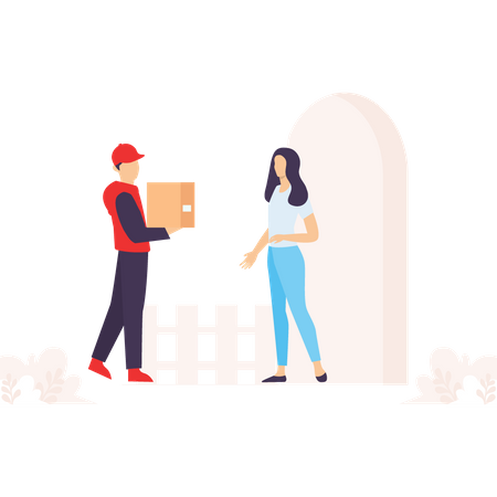 Delivery boy delivering parcel to customer  Illustration