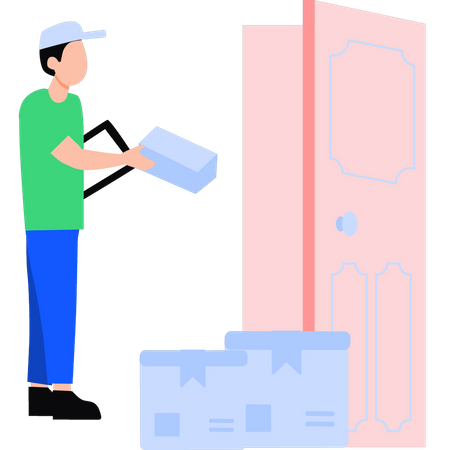 Delivery boy delivering the parcel to the house  Illustration