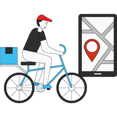 Delivery Boy delivers parcels by bicycle Illustration