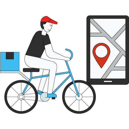 Delivery Boy delivers parcels by bicycle Illustration