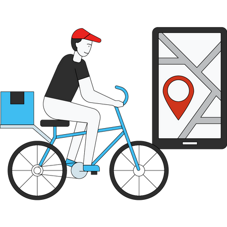 Delivery Boy delivers parcels by bicycle  Illustration