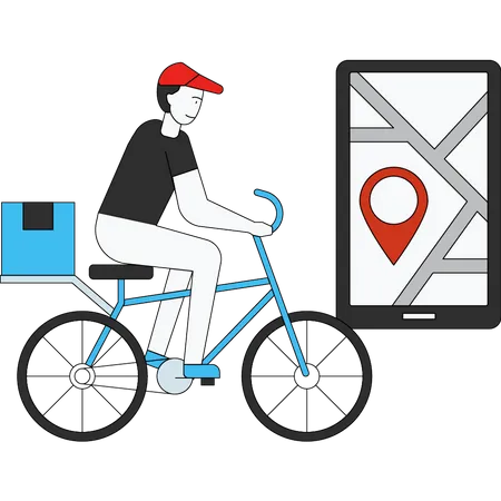 Delivery Boy delivers parcels by bicycle  Illustration