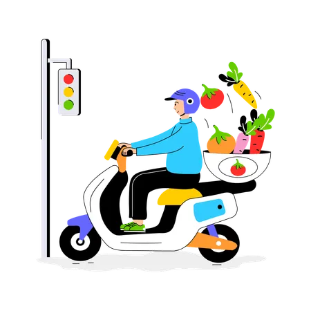 Delivery Boy Doing Food Delivery  Illustration