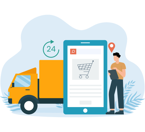 Delivery boy finding delivery location  Illustration