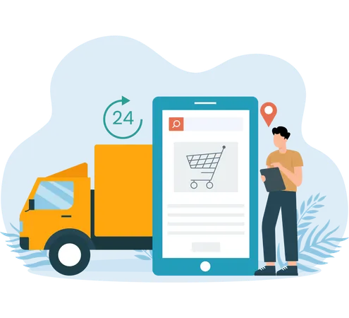 Delivery boy finding delivery location  Illustration