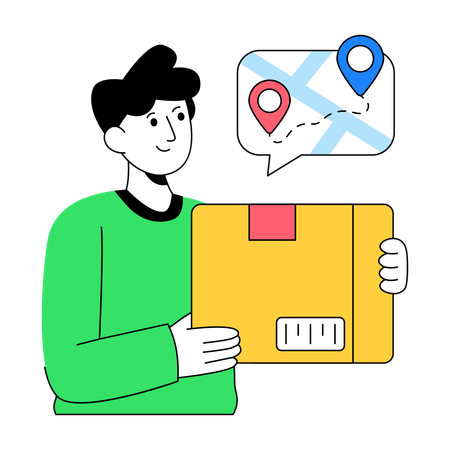 Delivery Boy finds location for parcel delivery  Illustration