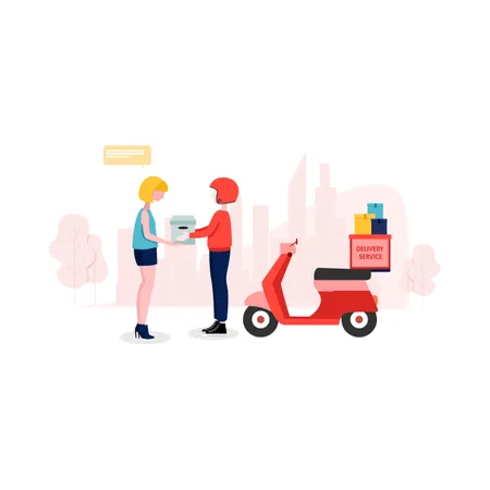Delivery boy giving order to customer Illustration