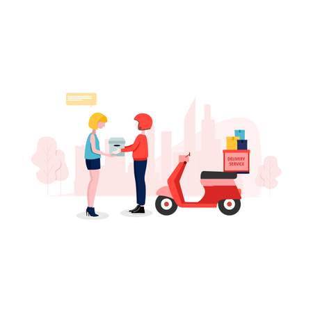 Delivery boy giving order to customer  Illustration