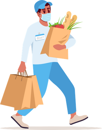 Delivery boy going to deliver grocery Illustration