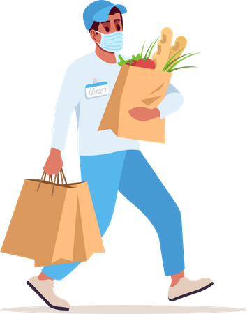 Delivery boy going to deliver grocery  Illustration