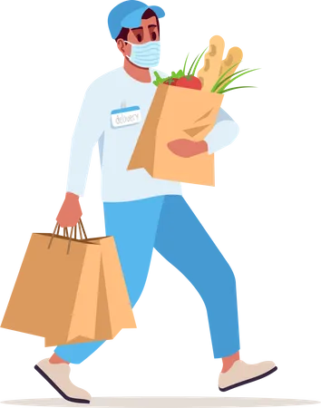 Delivery boy going to deliver grocery  Illustration