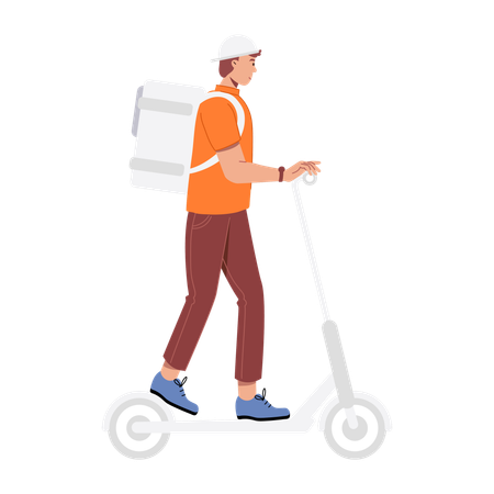 Delivery Boy going to deliver parcel on kick scooter  Illustration