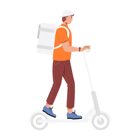 Delivery Boy going to deliver parcel on kick scooter  Illustration