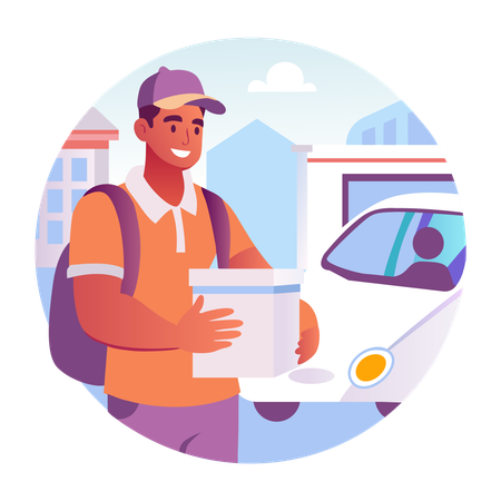 Delivery boy holding a package  Illustration