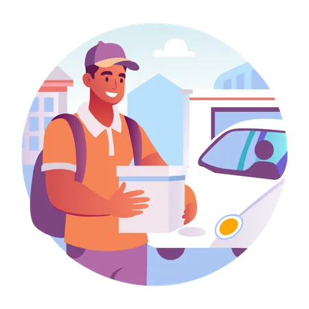 Delivery boy holding a package  Illustration