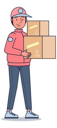 Delivery boy holding box Illustration