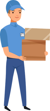Delivery boy holding box Illustration