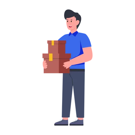 Delivery Boy holding boxes Illustration