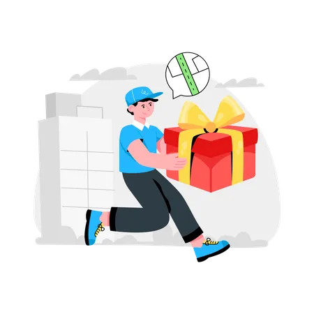 Delivery boy holding gift box and doing Gift Delivery  Illustration
