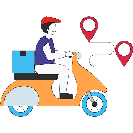 Delivery Boy is delivering parcels on a scooter Illustration
