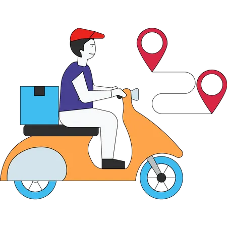 Delivery Boy is delivering parcels on a scooter  Illustration