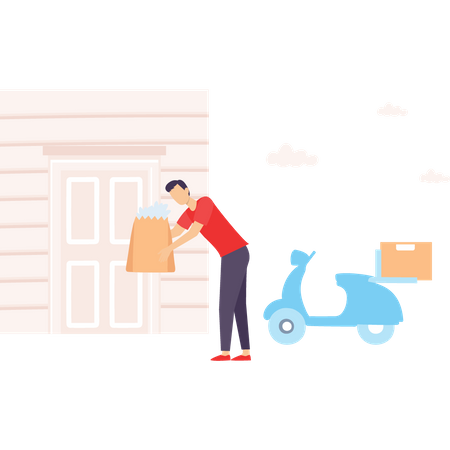 Delivery boy kept the parcel outdoor the home Illustration