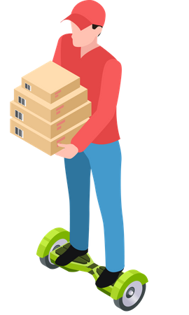 Delivery Boy On Hoverboard  Illustration