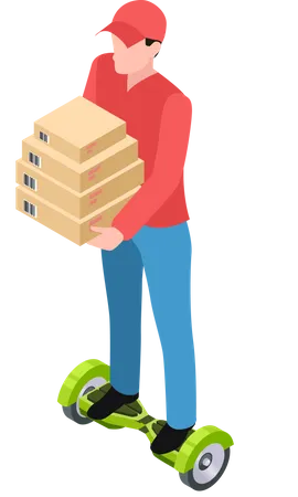 Delivery Boy On Hoverboard  Illustration