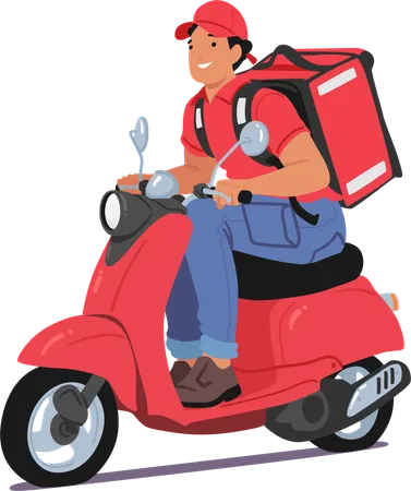 Efficient Courier Character On A Nimble Scooter Swiftly Navigating Through Traffic To Deliver Packages Promptly Ensuring Speedy And Reliable Service Cartoon People Vector Illustration Illustration