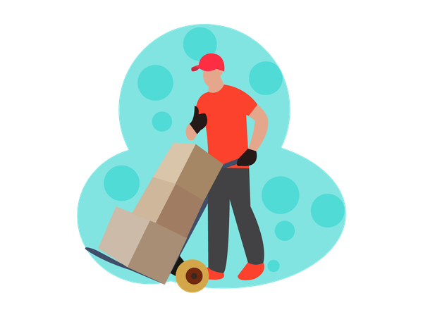 Delivery Boy pushing logistic trolley  Illustration