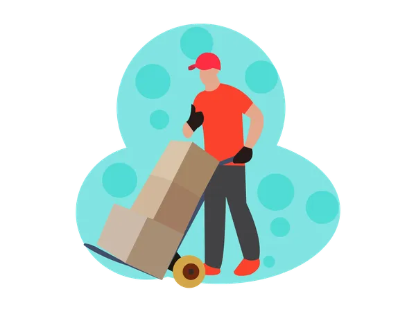 Delivery Boy pushing logistic trolley  Illustration