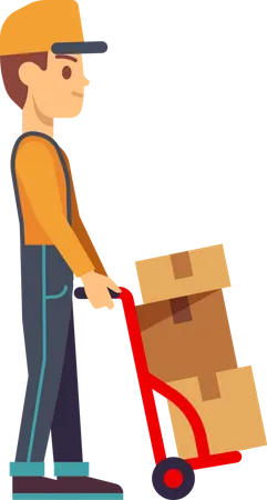 Delivery boy pushing trolley Illustration