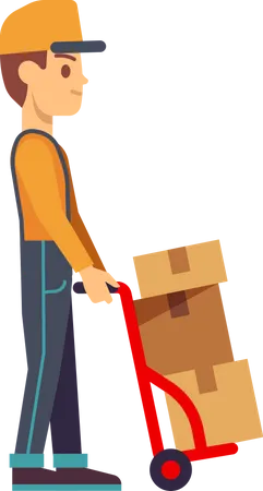 Delivery boy pushing trolley  Illustration