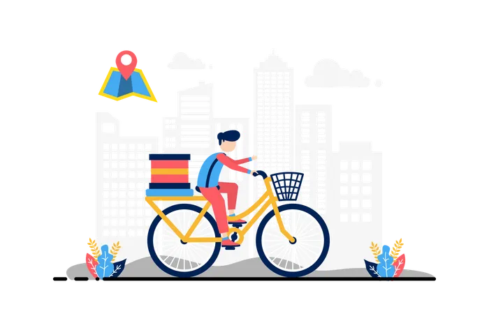 Delivery boy ride bicycle Illustration