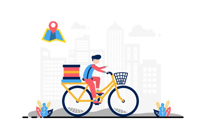 Delivery boy ride bicycle  Illustration