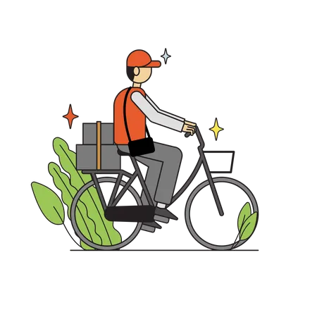 Delivery boy riding cycle Illustration